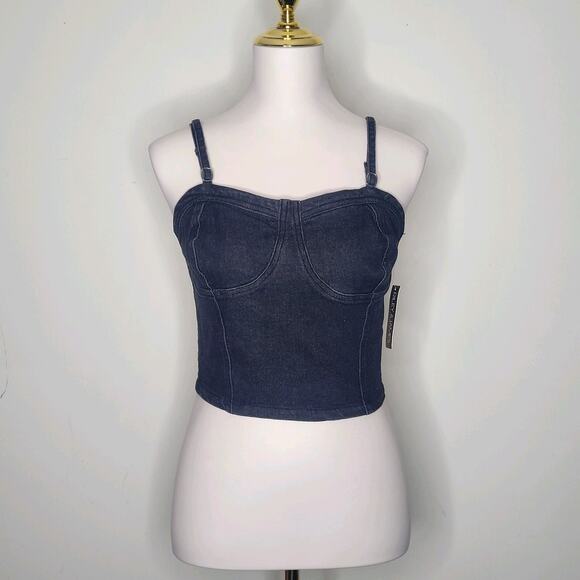 Riley And‎ James Black Denim Stretchy Bustier Top Sz XL Baddiecore Club Sexy NWT - Picture 1 of 8